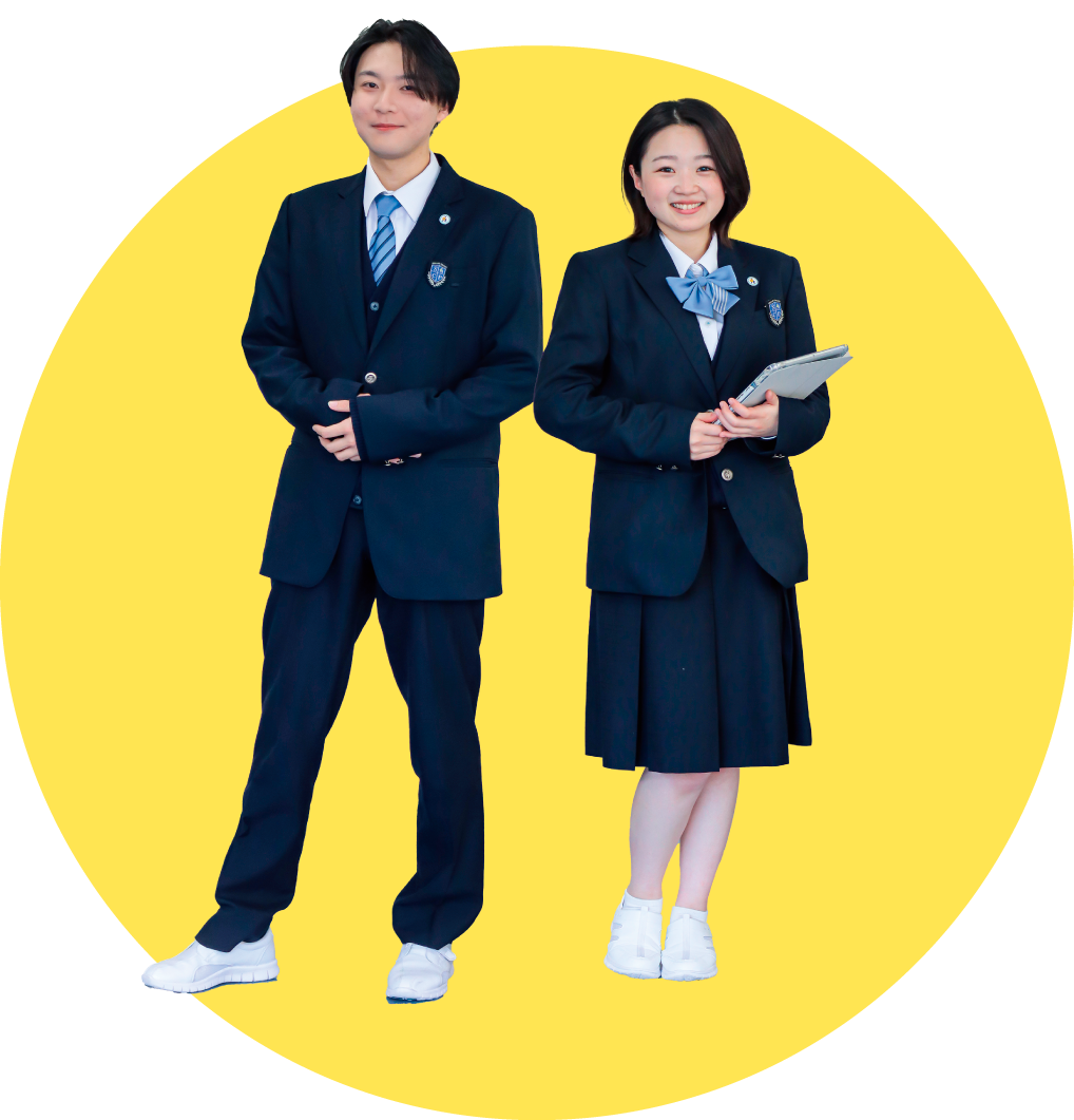 秋・冬の制服を着た男女の学生